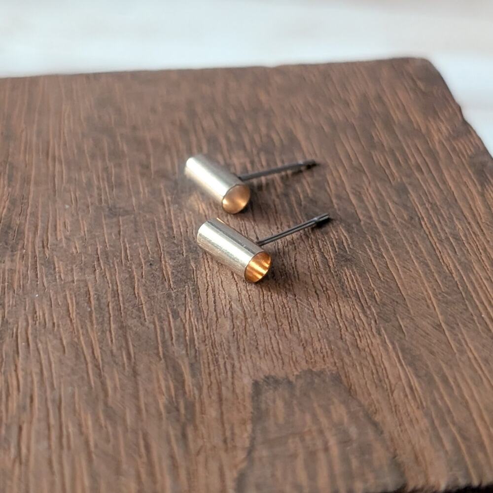 Vintage Stud Earrings Gold Tone Tube - Small